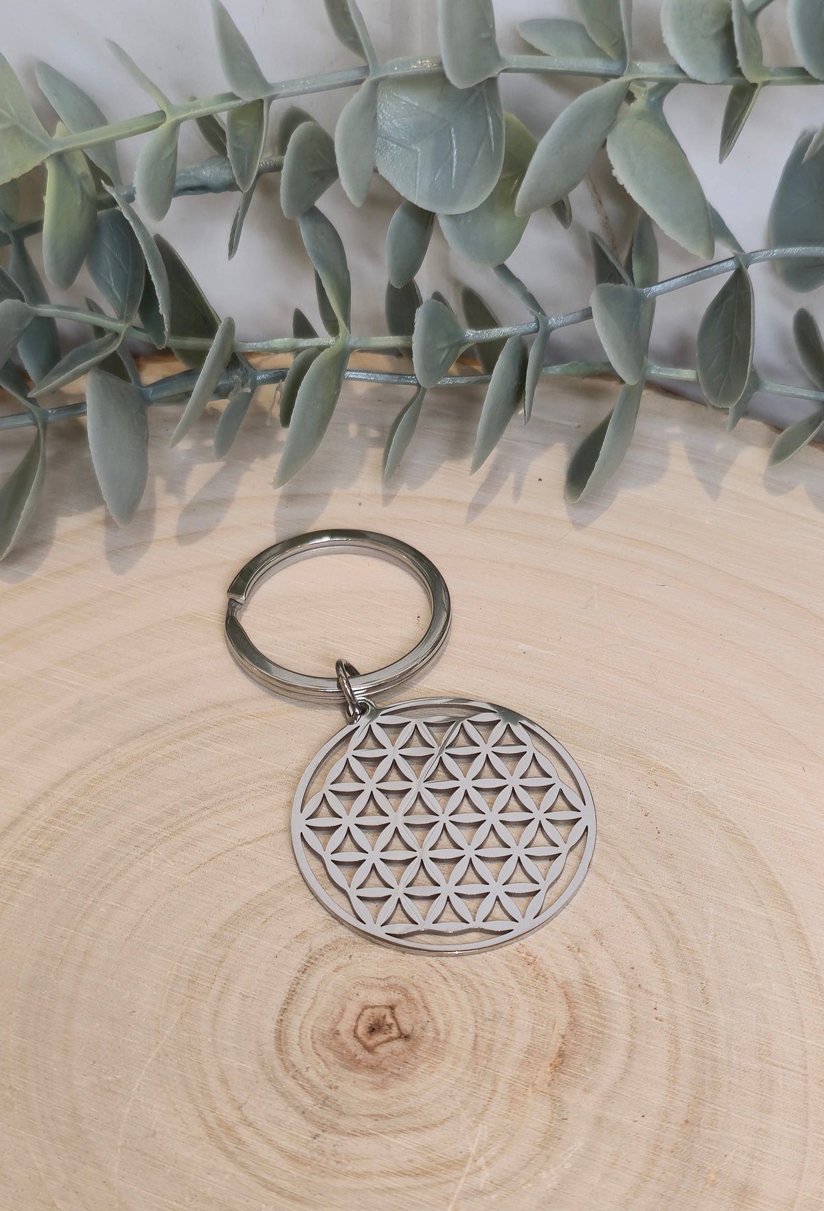 Porte-clé fleur de vie acier inoxydable