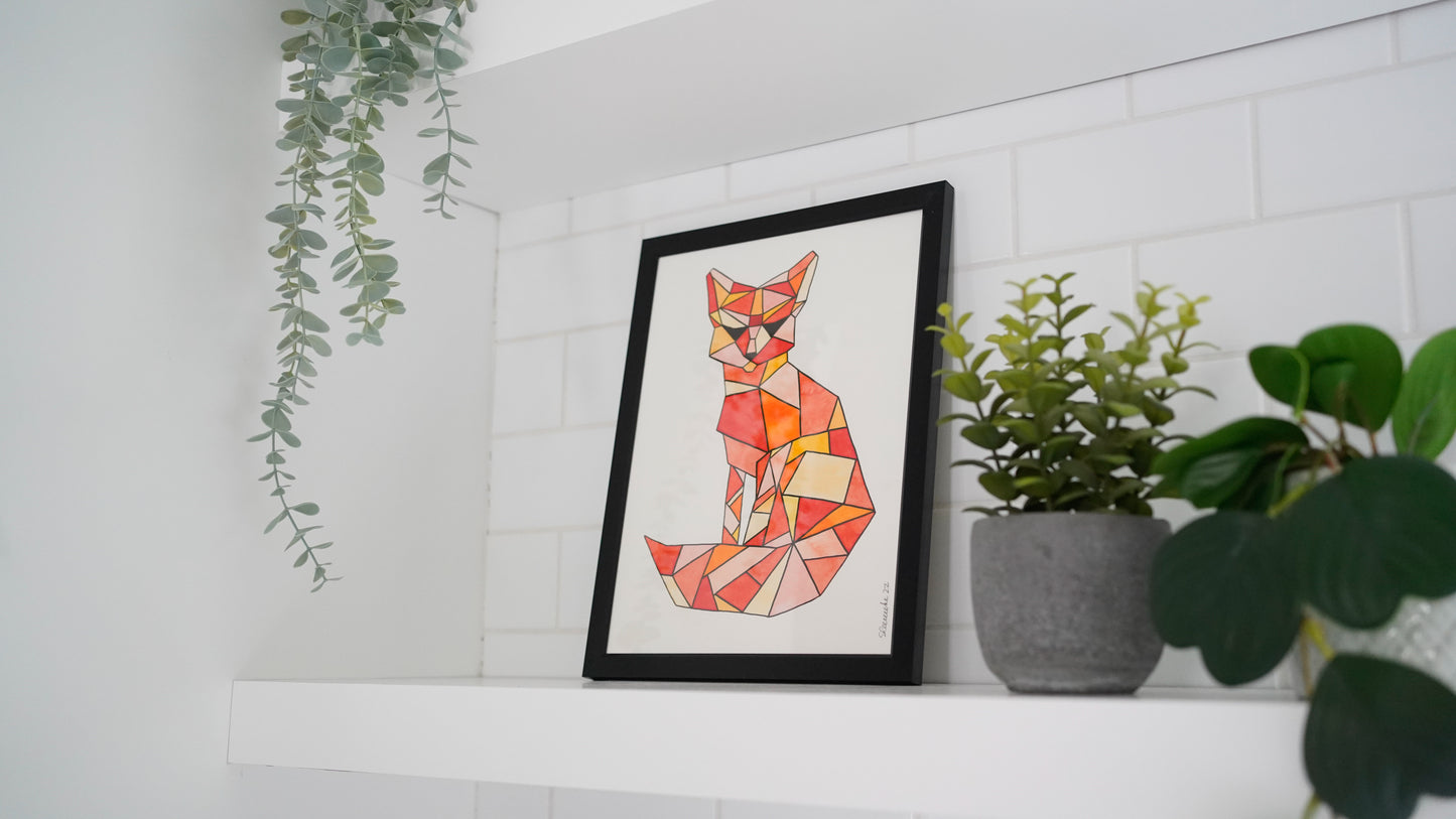 Aquarelle imprimée - Renard géométrique