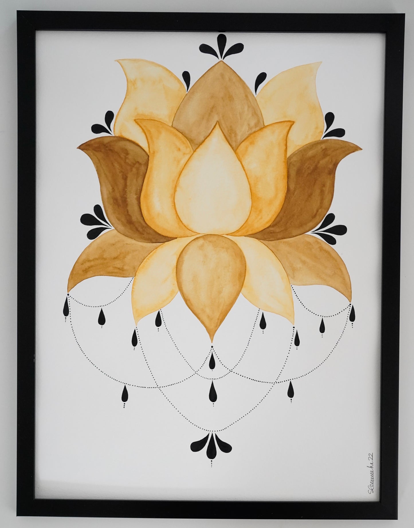 Oeuvre originale - Aquarelle Fleur de lotus ocre