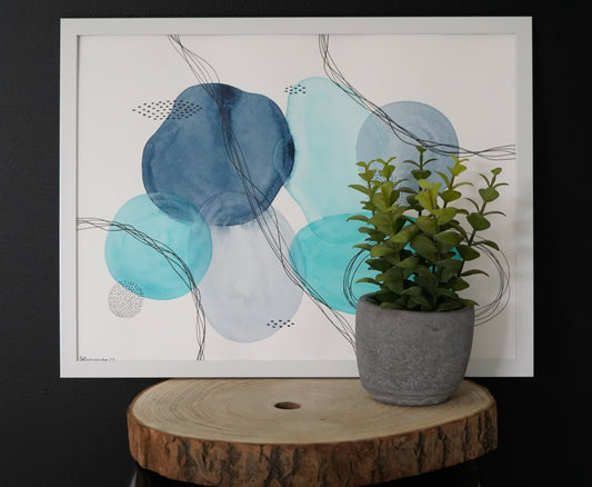 Oeuvre imprimée - Aquarelle Abstrait teintes de bleu