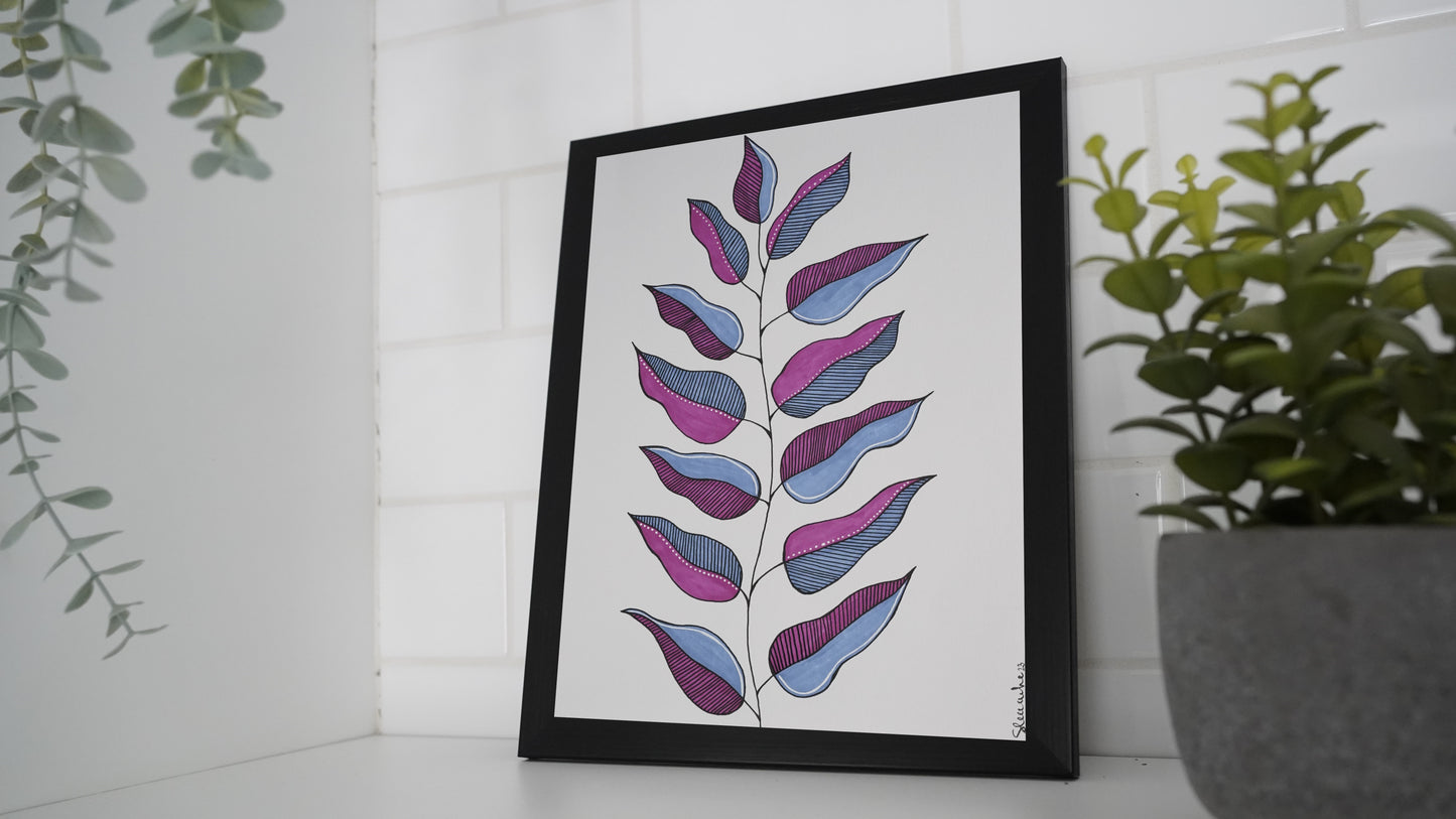 Oeuvre imprimée - Feuillage abstrait rose/bleu