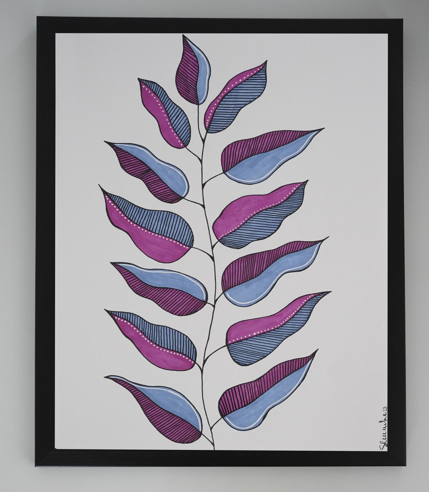 Oeuvre - Feuillage abstrait bleu/rose