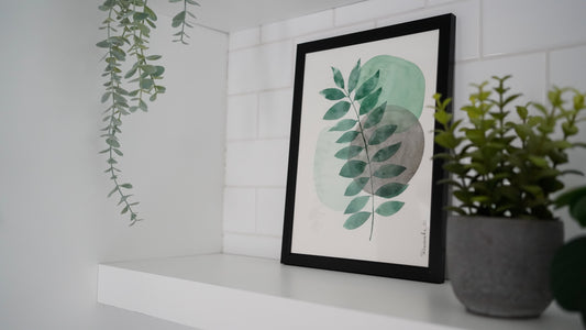 Oeuvre imprimée - Aquarelle Abstrait et feuillage vert/gris