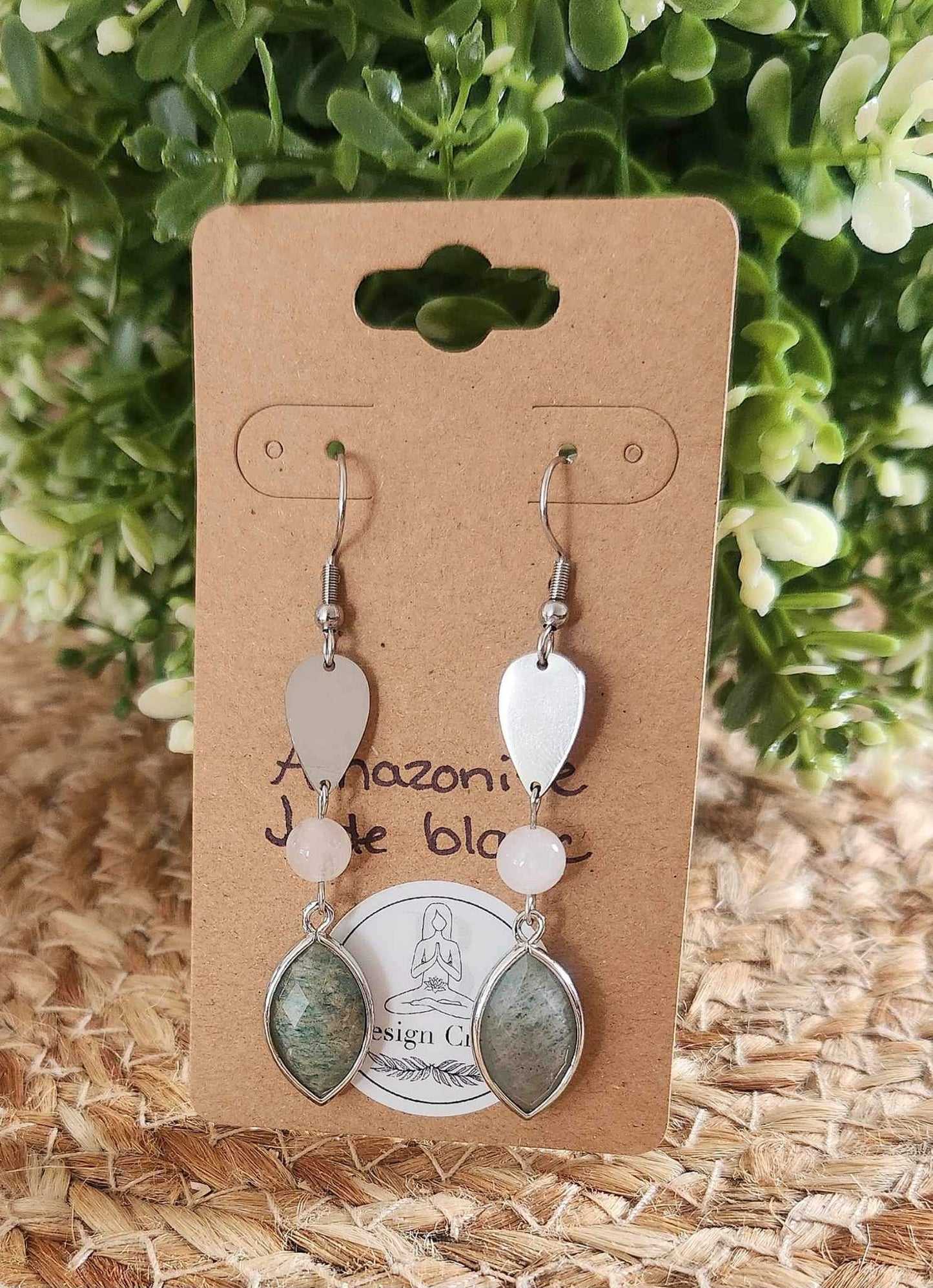 Boucles d’oreilles Jade blanc et Amazonite