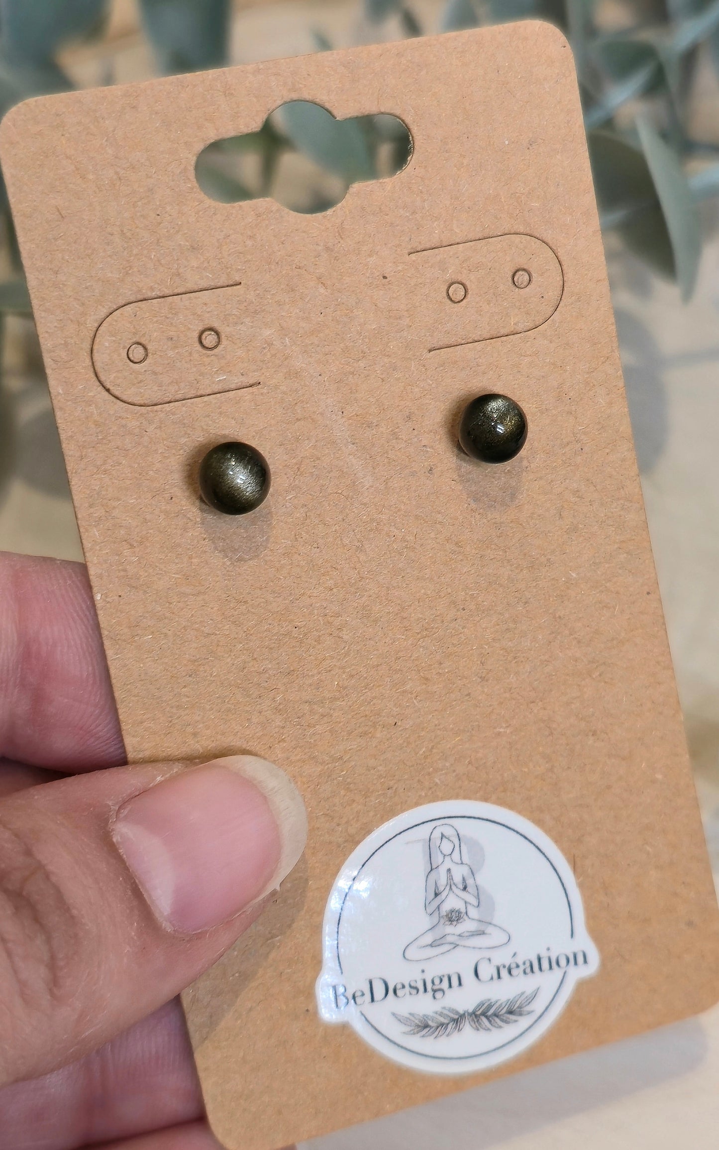 Boucles d’oreilles Obsidienne dorée