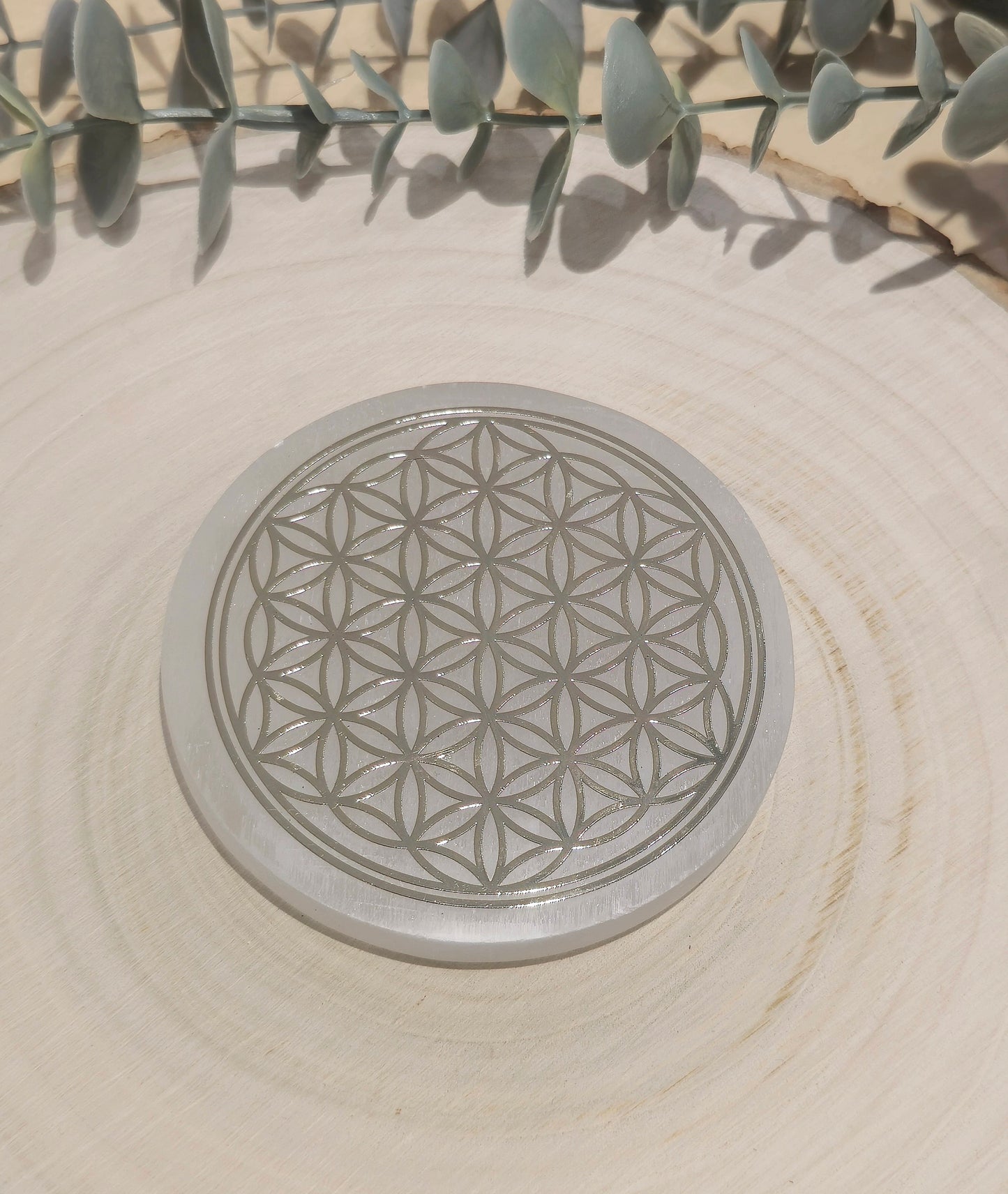 Plaque Sélénite Fleur de vie gold