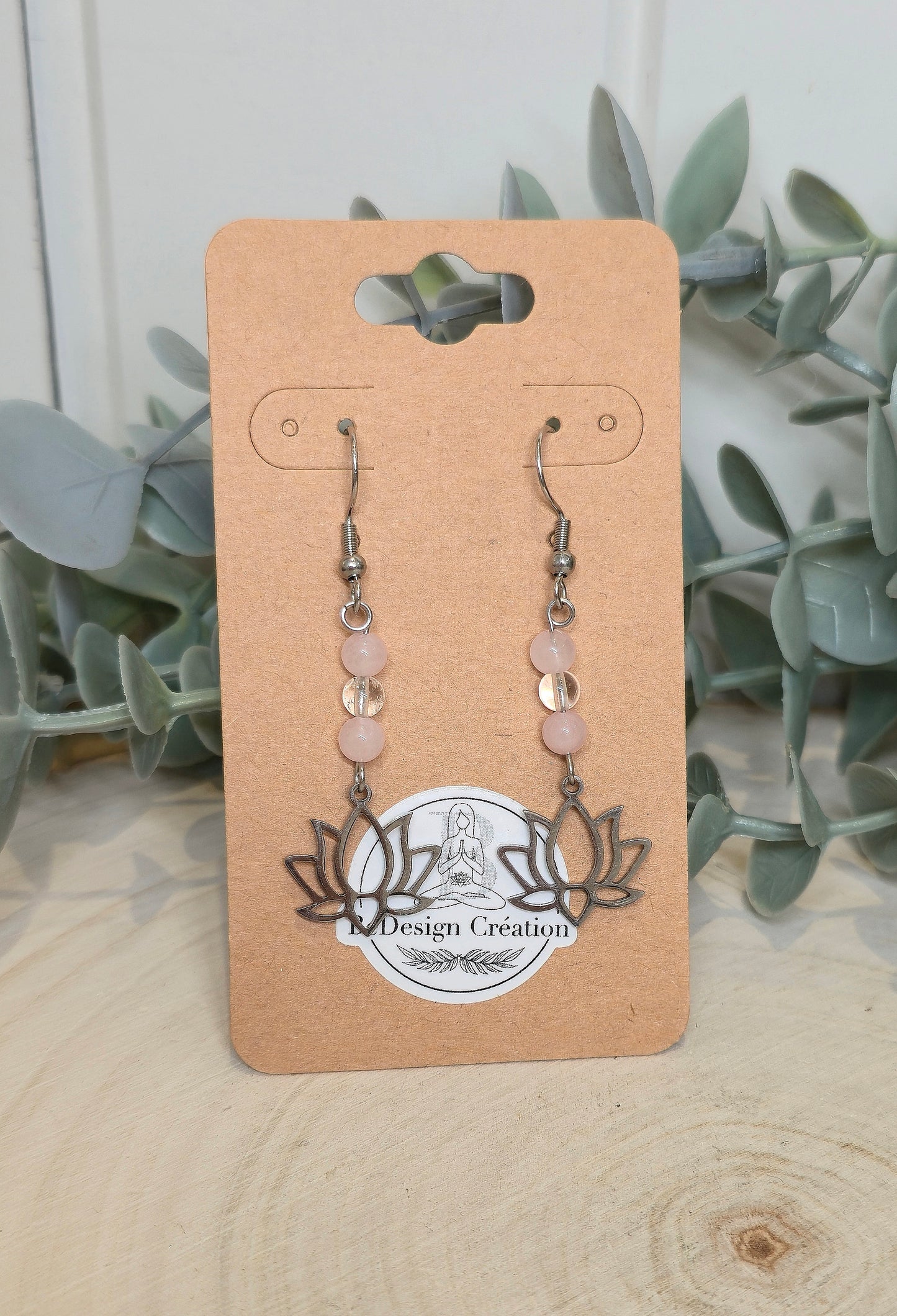 Boucles d’oreilles Lotus Quartz rose et Quartz clair
