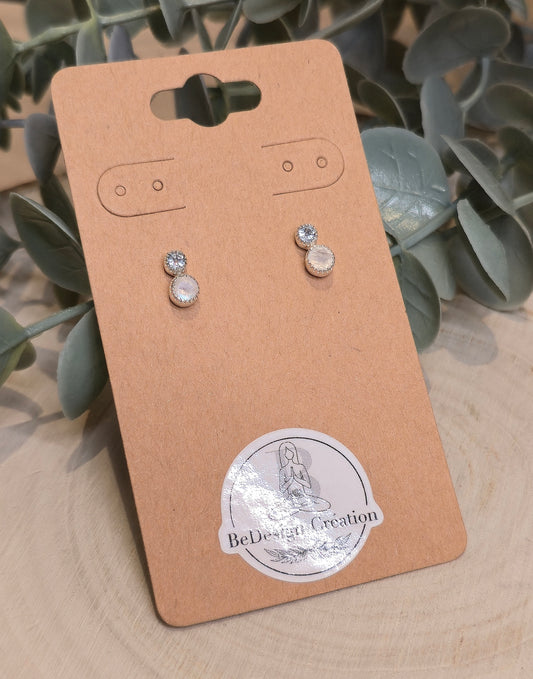Boucles d'oreilles Pierre de lune et Topaze bleue