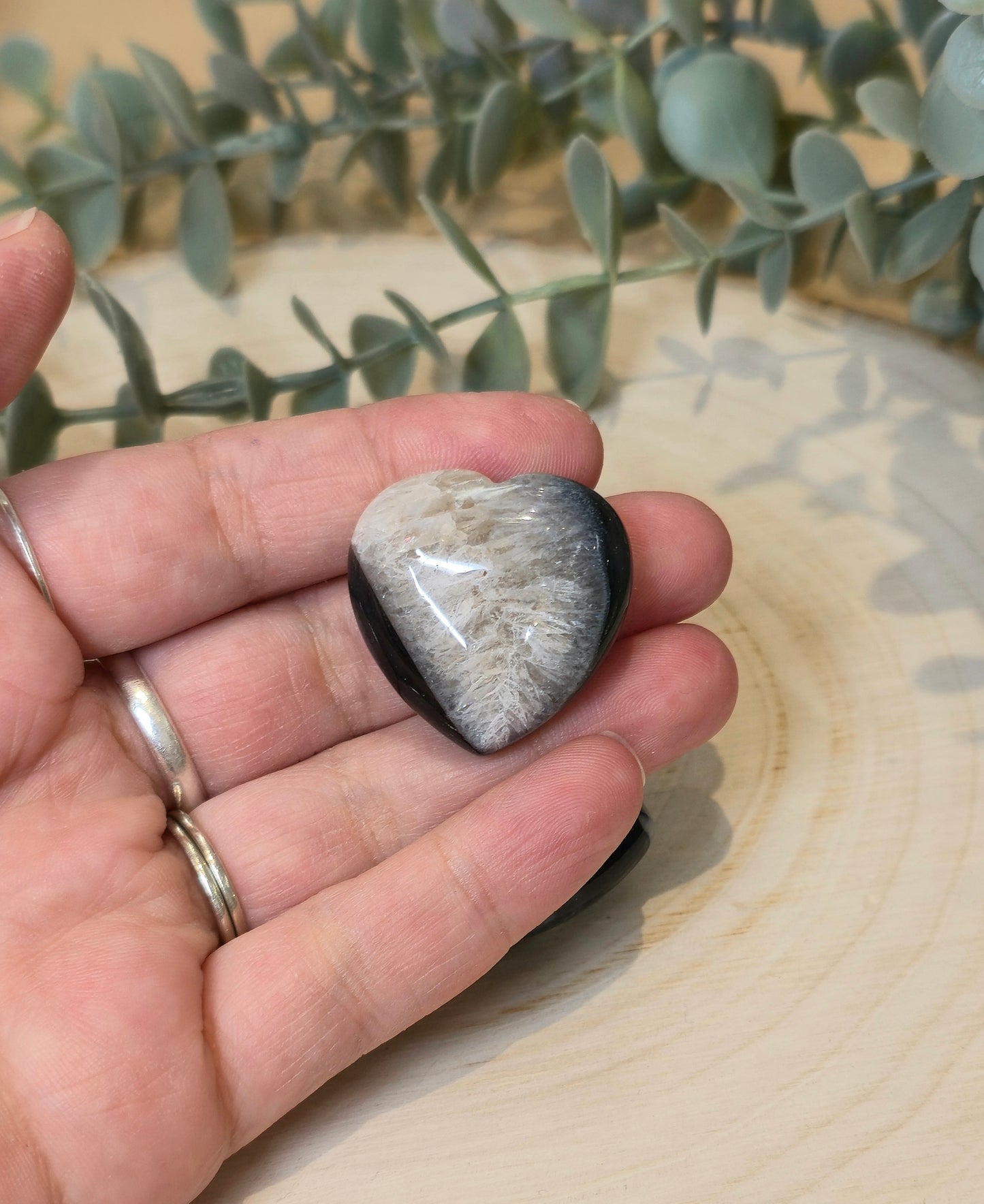 Coeur en Agate noire avec Quartz