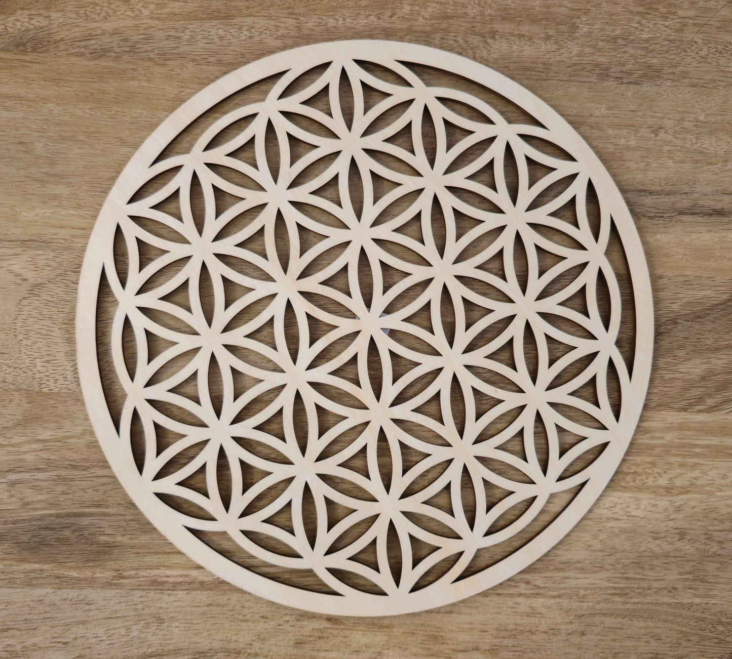 Plateau en bois naturel Fleur de vie 10"