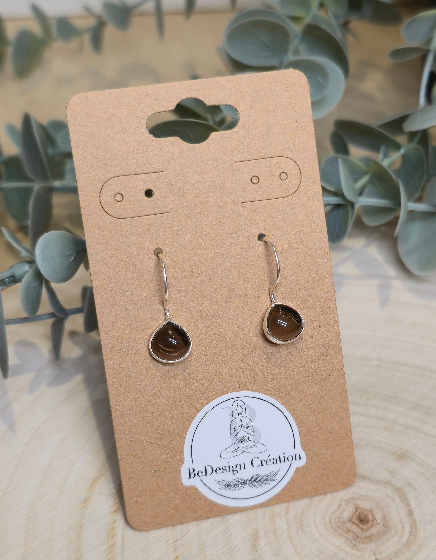 Boucles d'oreilles pendante Quartz fumé
