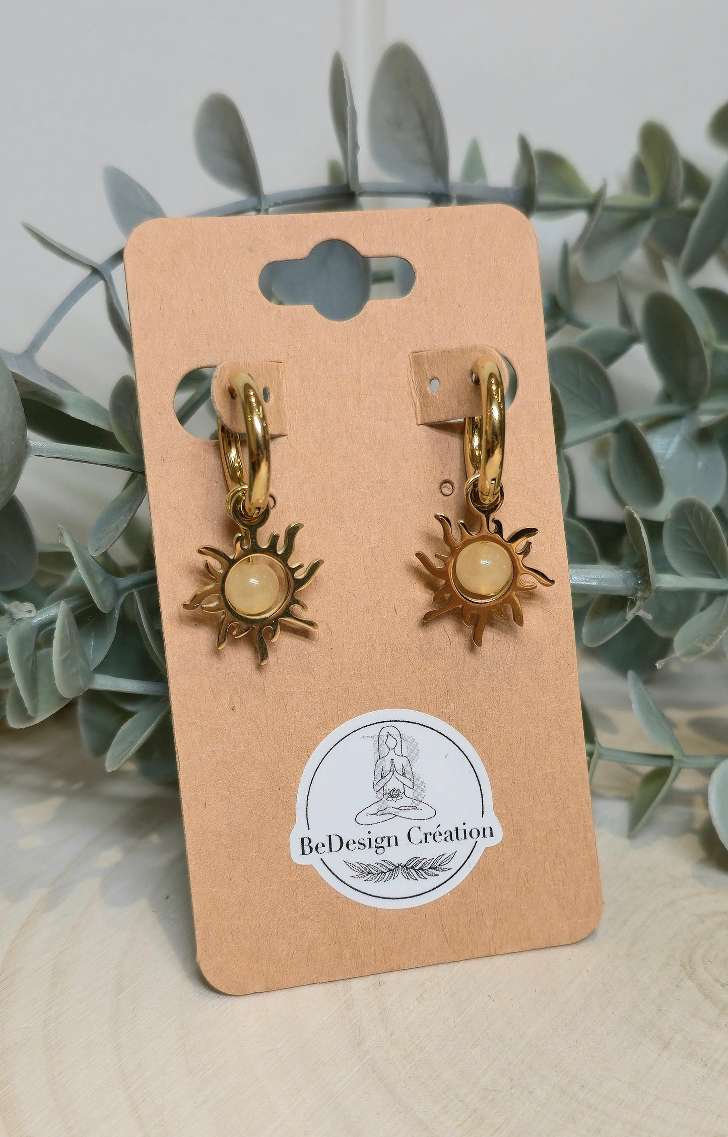 Boucles d’oreilles anneau Soleil gold Calcite miel