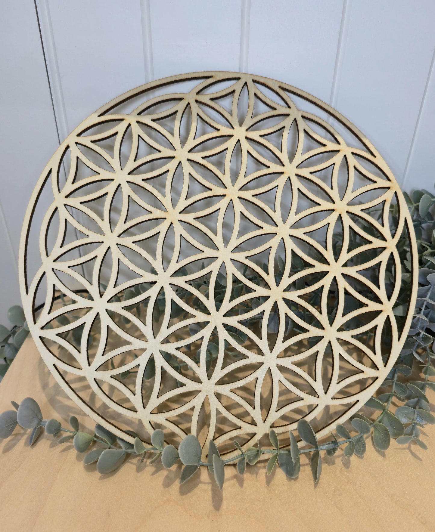 Plateau en bois naturel Fleur de vie 12"