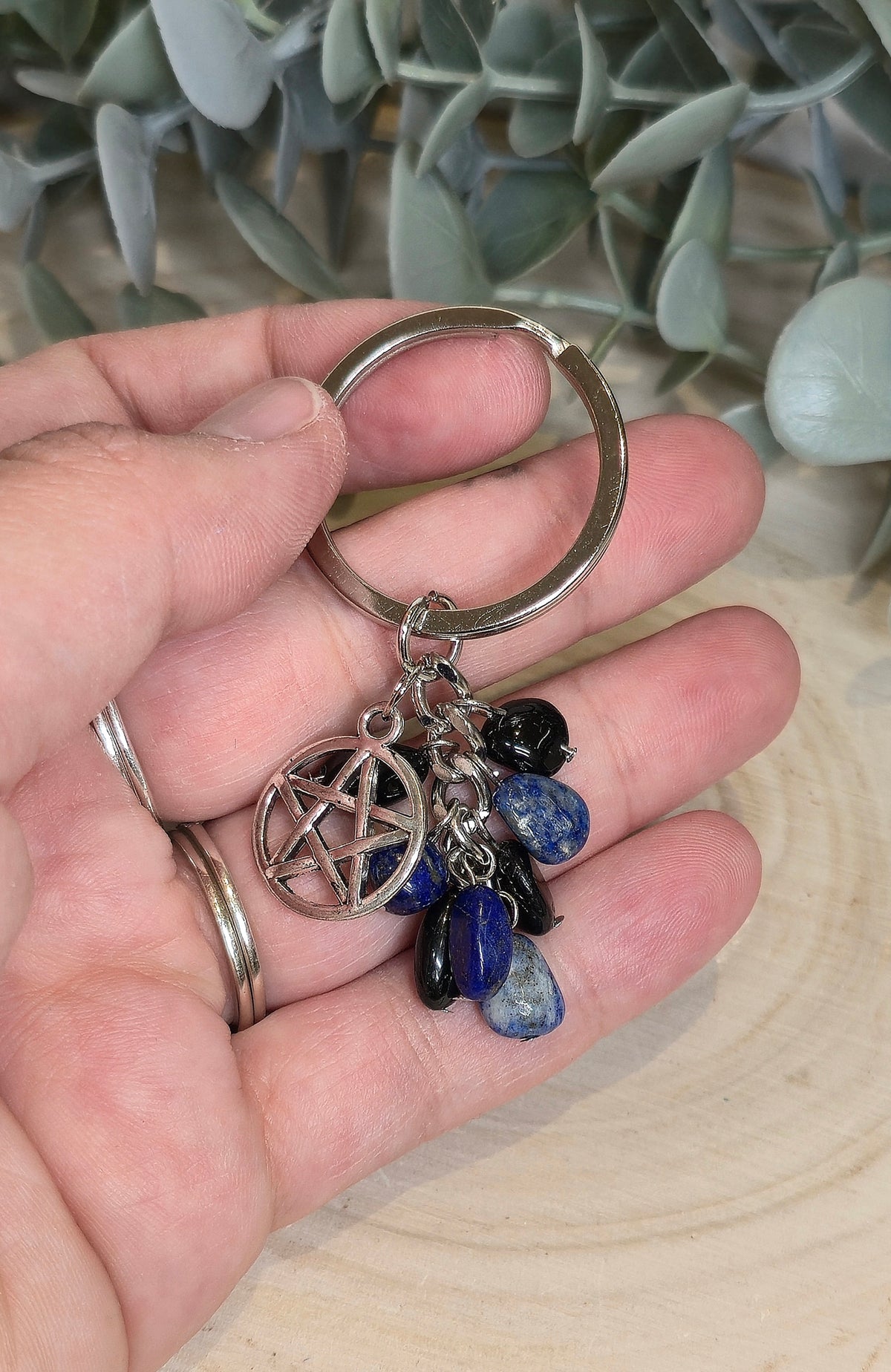 Porte-clé Pentacle avec Tourmaline et Sodalite