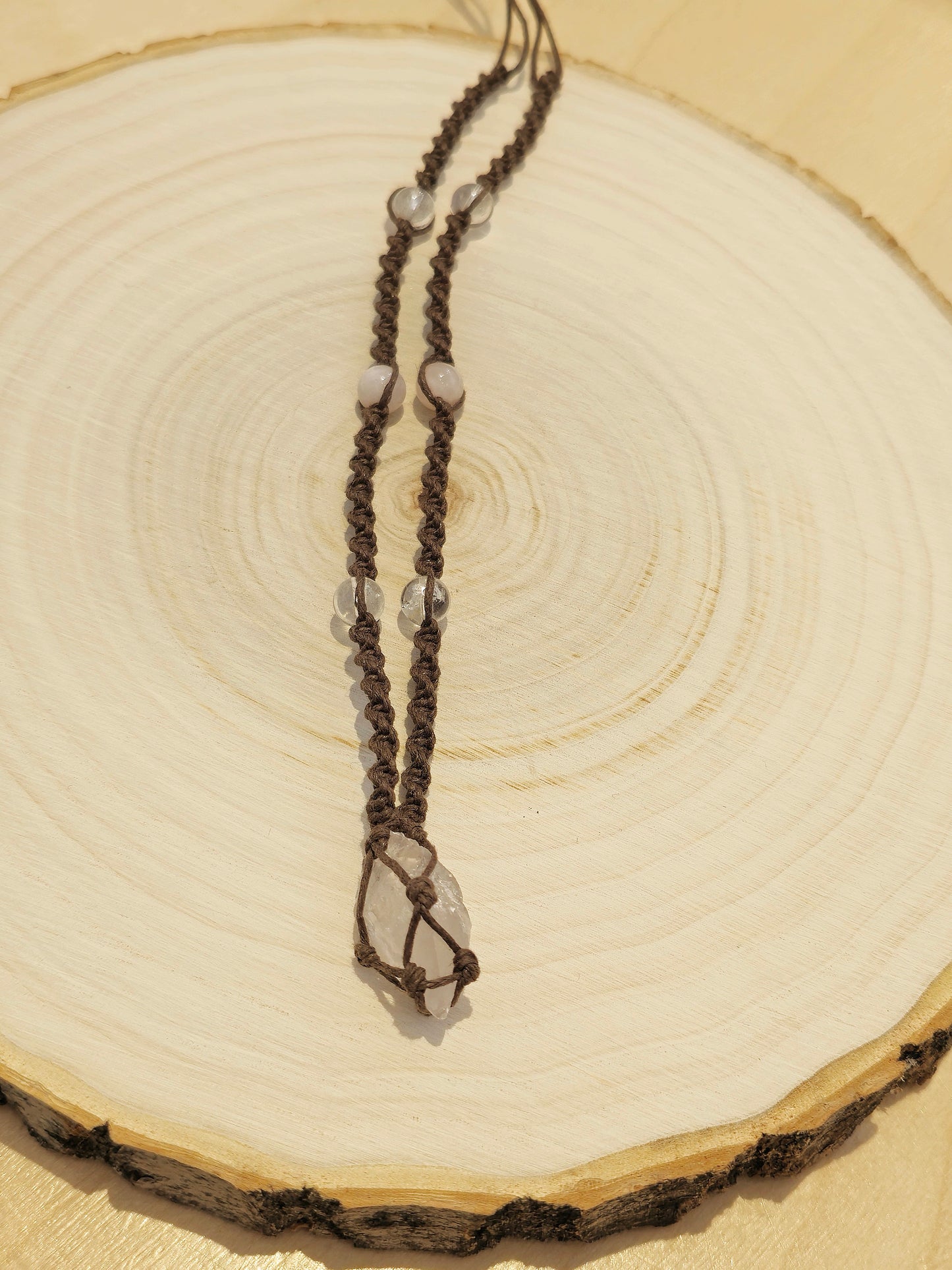 Collier macramé Quartz rose