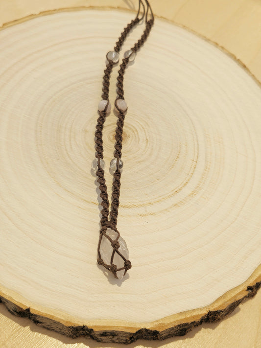 Collier macramé Quartz rose