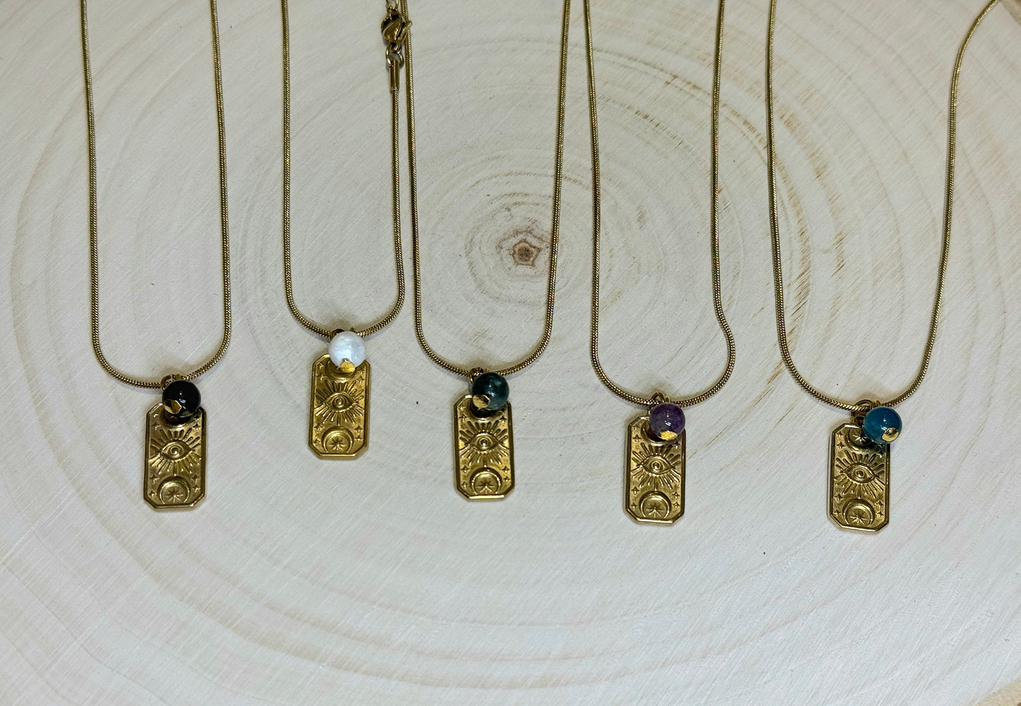 Collier Oeil / Lune et pierre gold