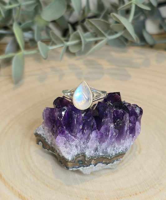 Bague Pierre de lune arc-en-ciel