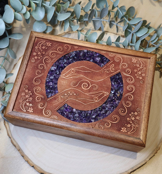 Boite en bois Main Améthyste