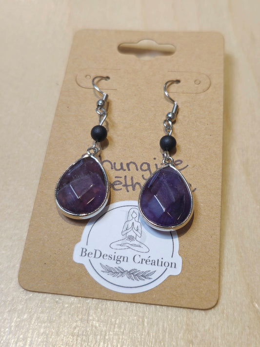 Boucles d’oreilles Améthyste et Shungite