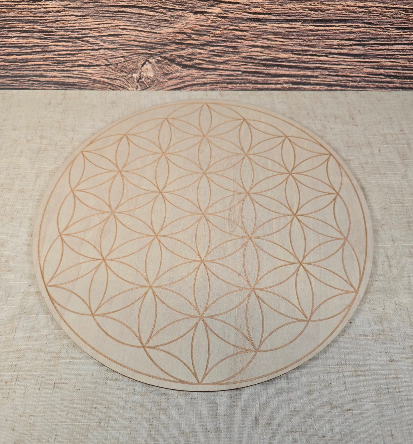 Plateau en bois naturel Fleur de vie 12"