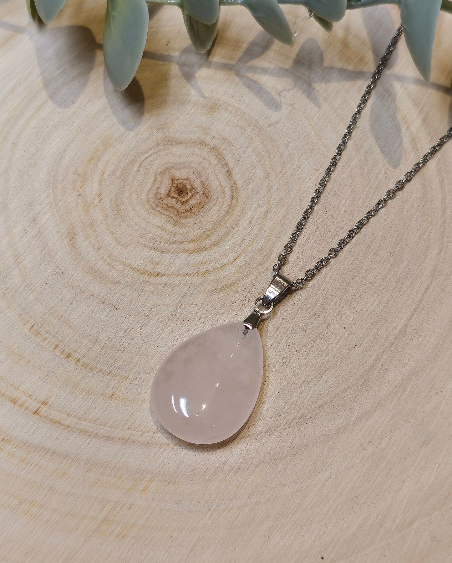 Collier goutte Quartz rose