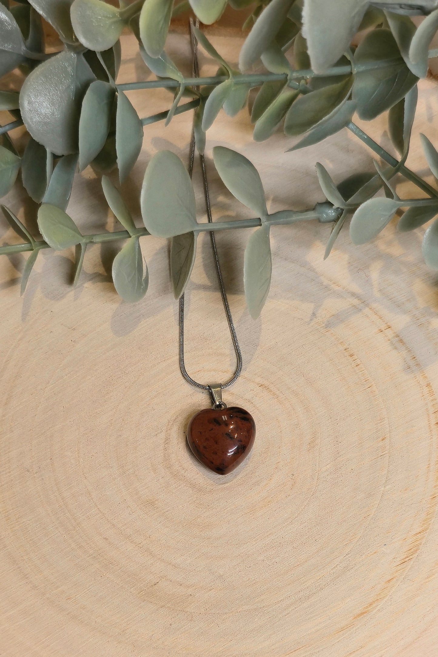 Collier en mini coeur en Obsidienne Acajou