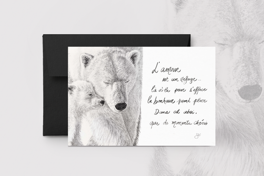 Carte de souhaits - La maman ours polaire et son bébé & L'Amour est un refuge