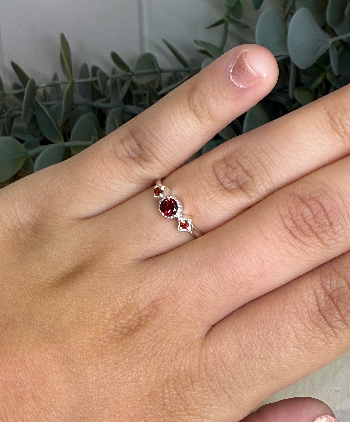 Bague triple Grenat losange et rond