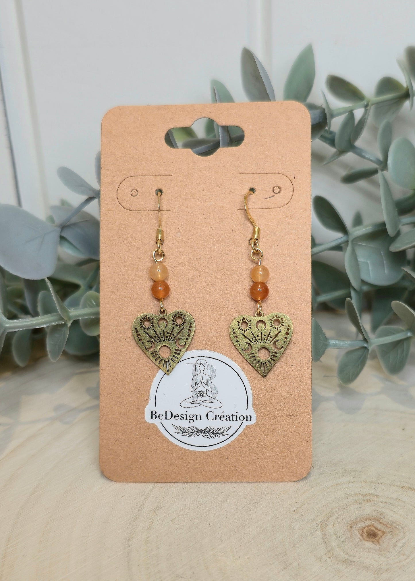 Boucles d’oreilles Coeur Céleste gold Aventurine rouge