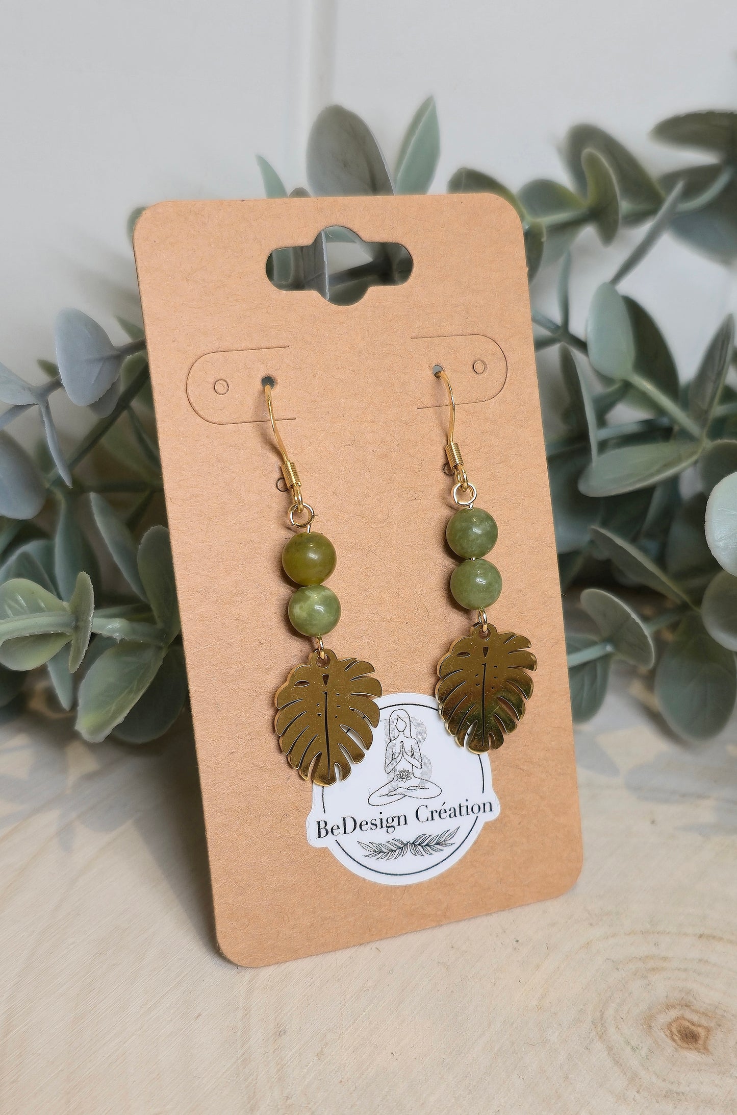 Boucles d’oreilles gold Monstera Jade Néphrite