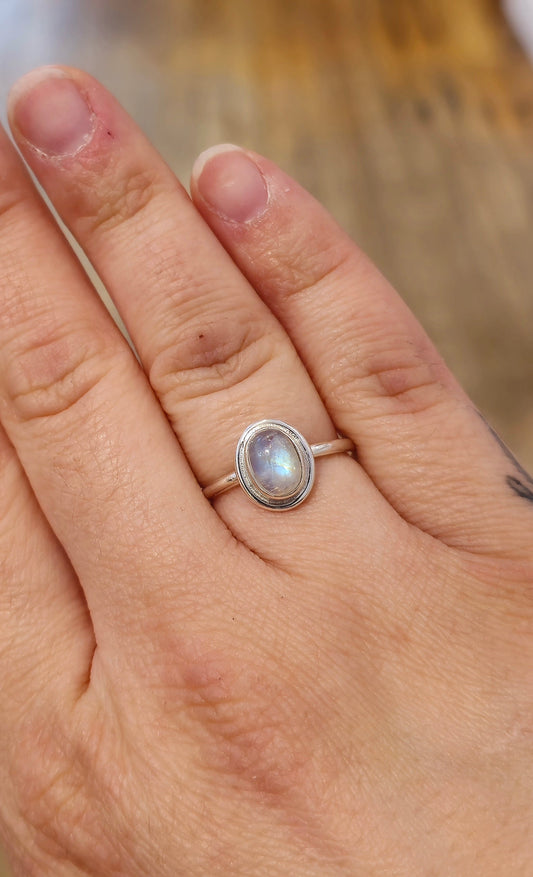 Bague Pierre de lune Arc-en-ciel