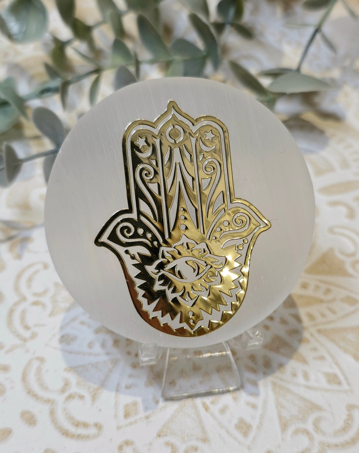 Sélénite Main Fatima gold