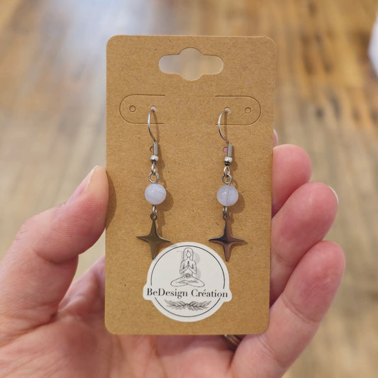 Boucles d’oreilles Étoile Agate dentelle bleue