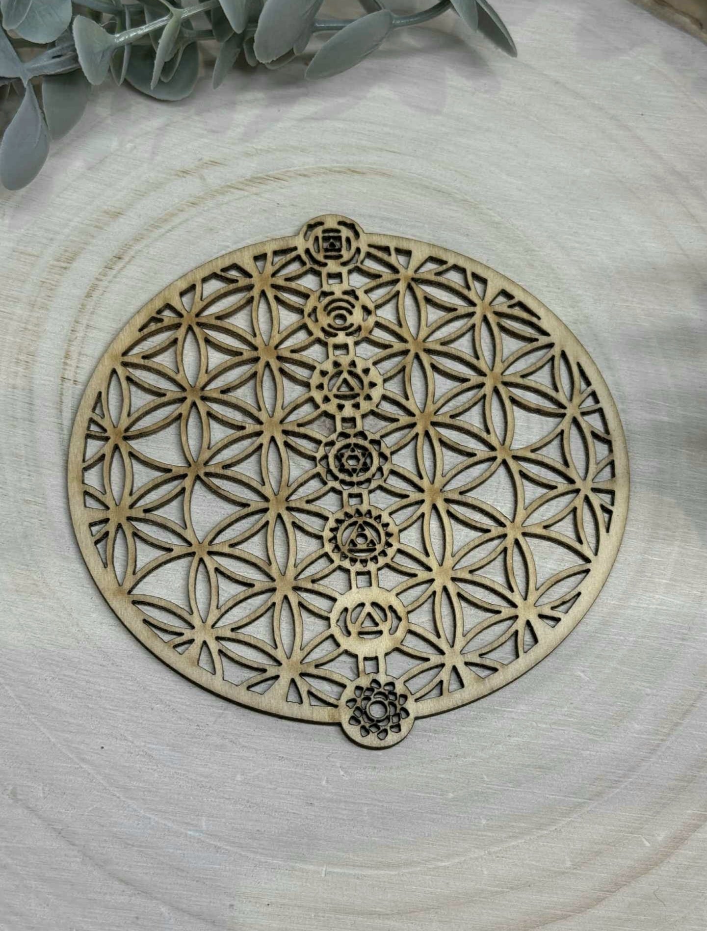 Sous-verre en bois fleur de vie chakras