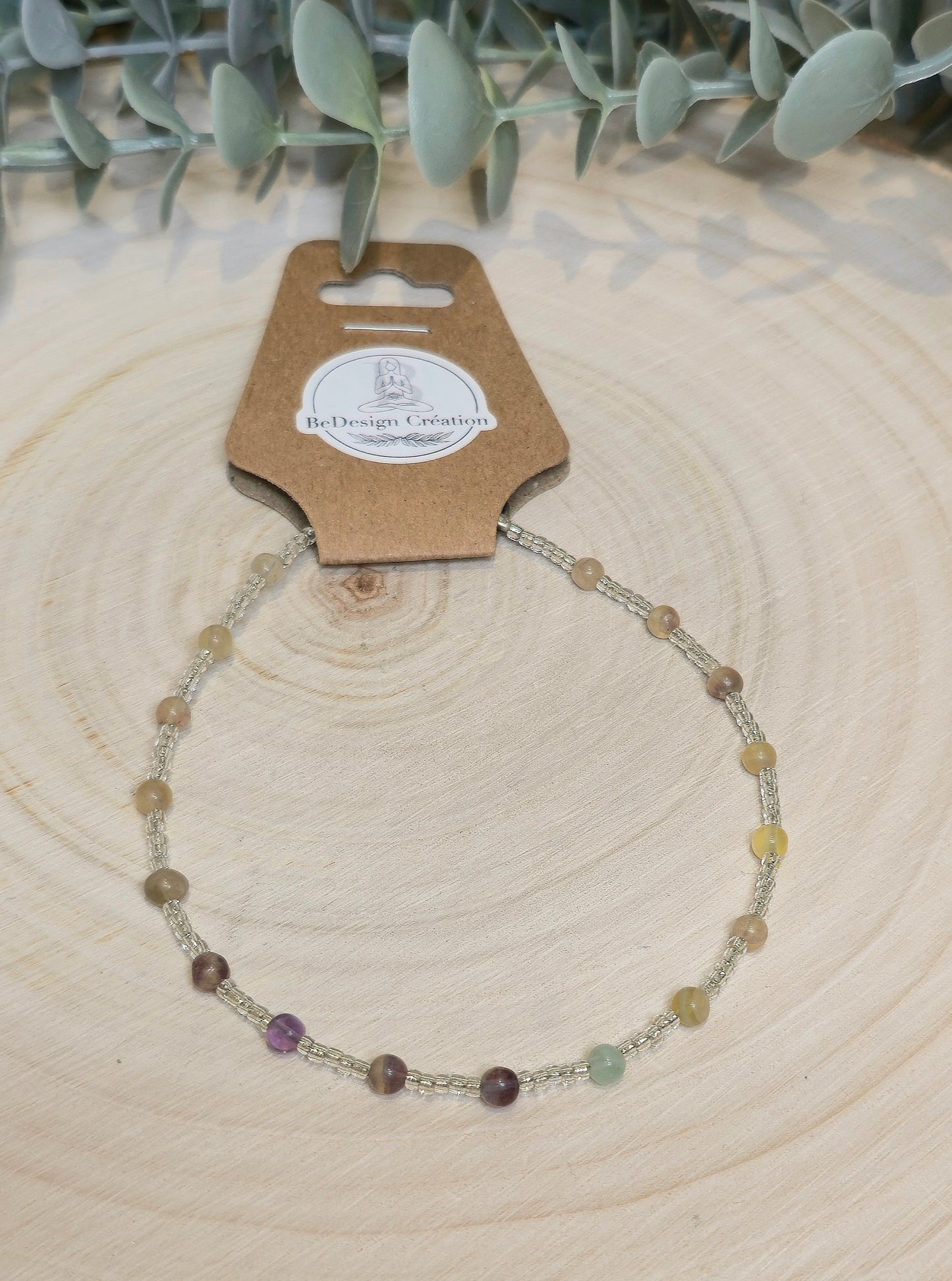 Bracelet cheville avec pierres - Fluorite
