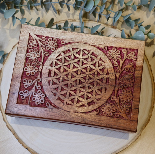 Boite en bois fleuris Fleur de vie