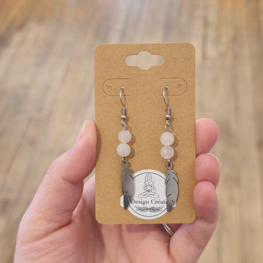 Boucles d’oreilles Plume Quartz clair