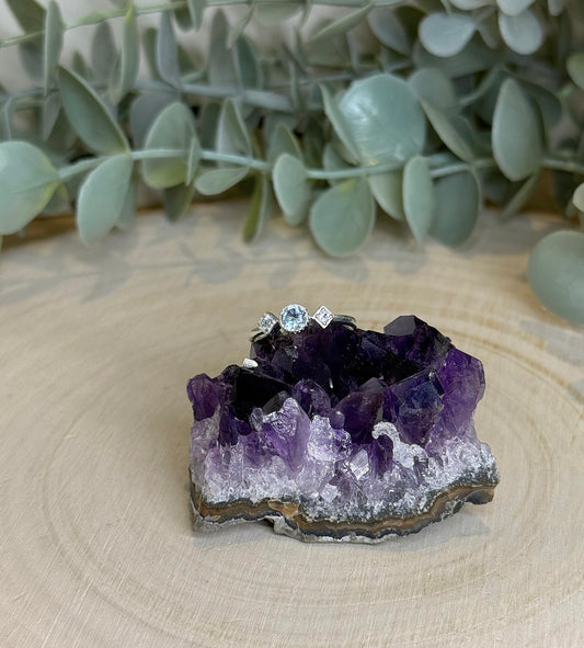 Bague triple Topaze bleue losange et rond