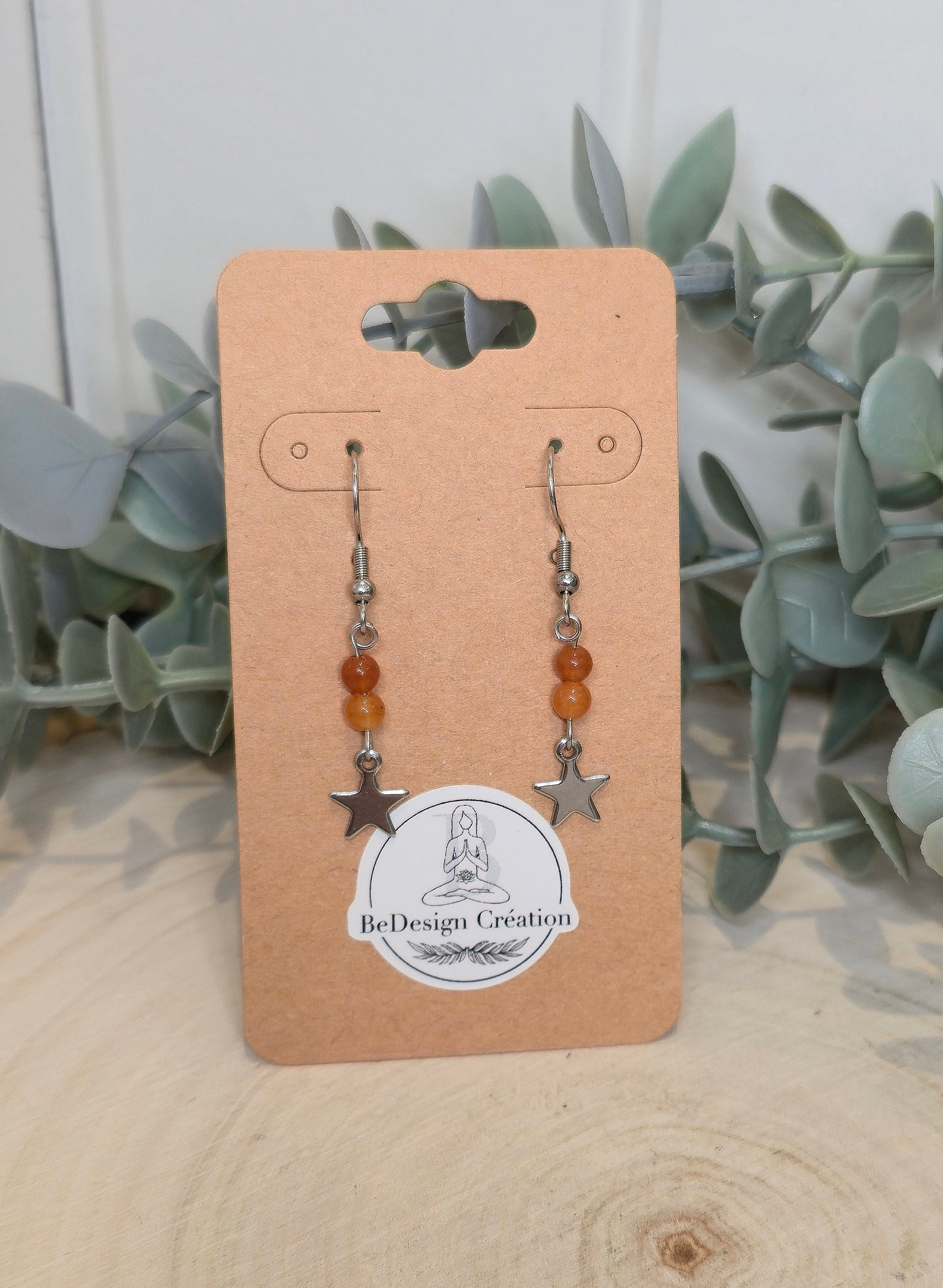 Boucles d’oreilles Étoile Aventurine rouge