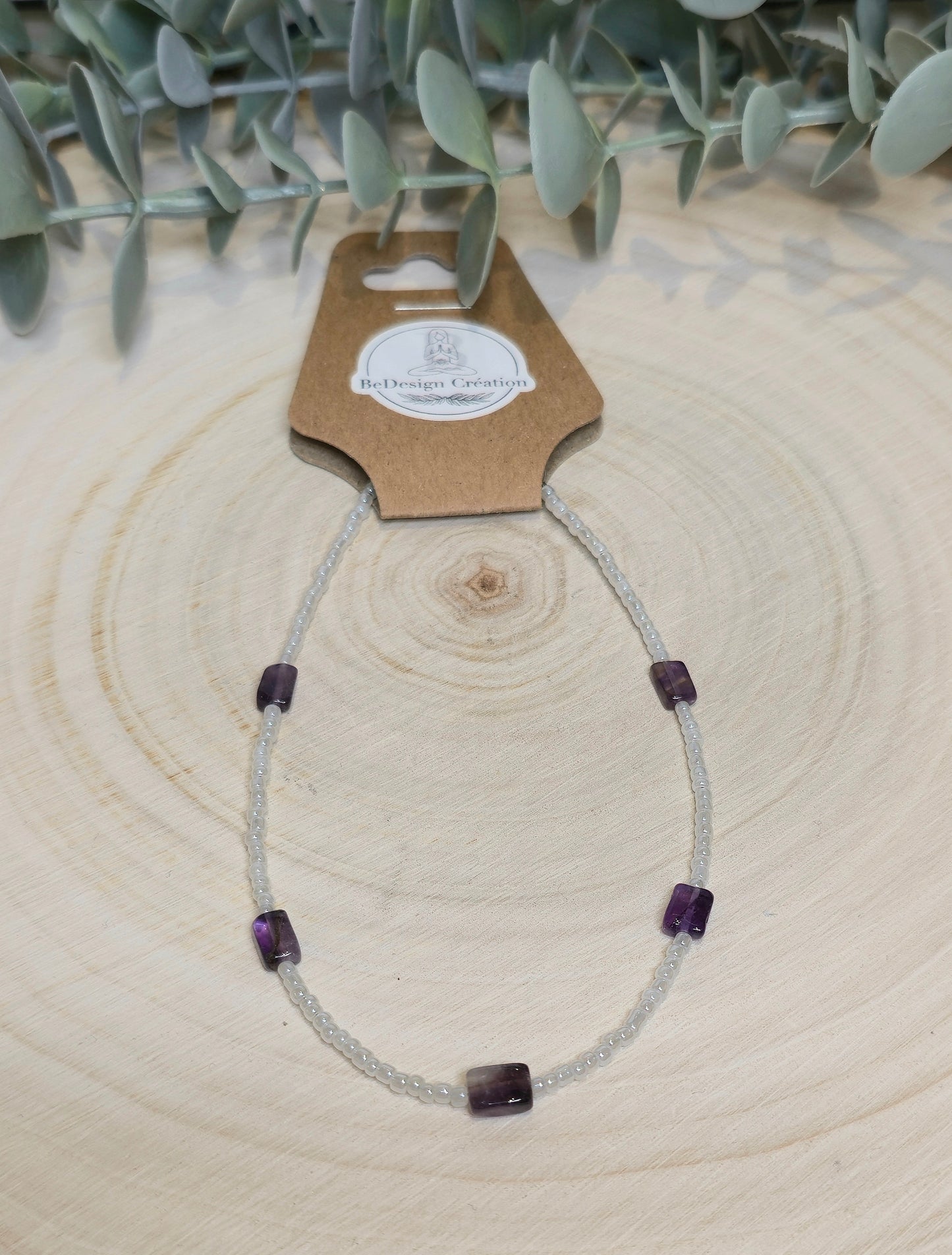 Bracelet cheville avec pierres - Améthyste