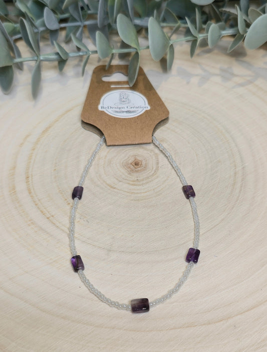 Bracelet cheville avec pierres - Améthyste