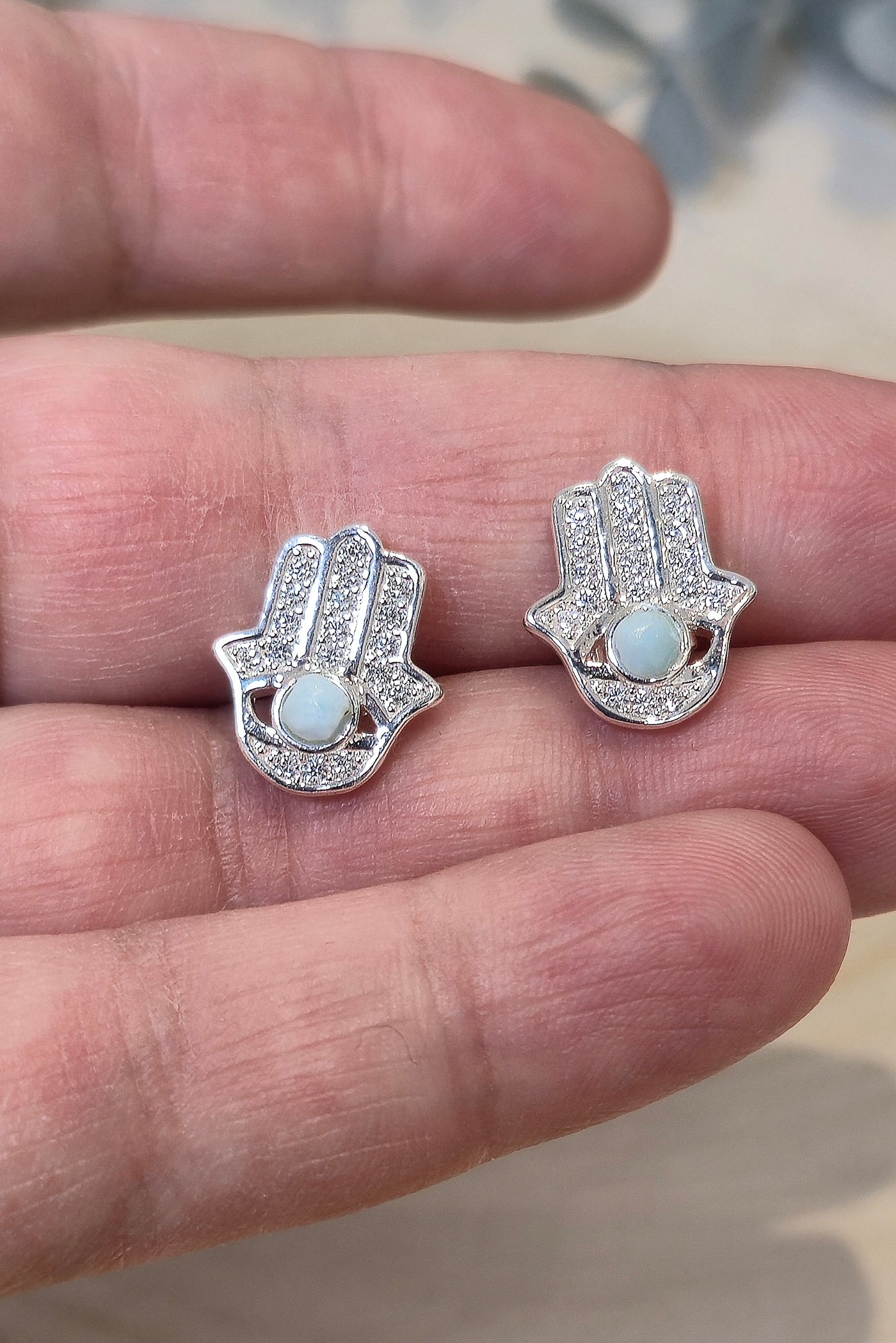 Boucles d'oreilles Main de Fatima Larimar