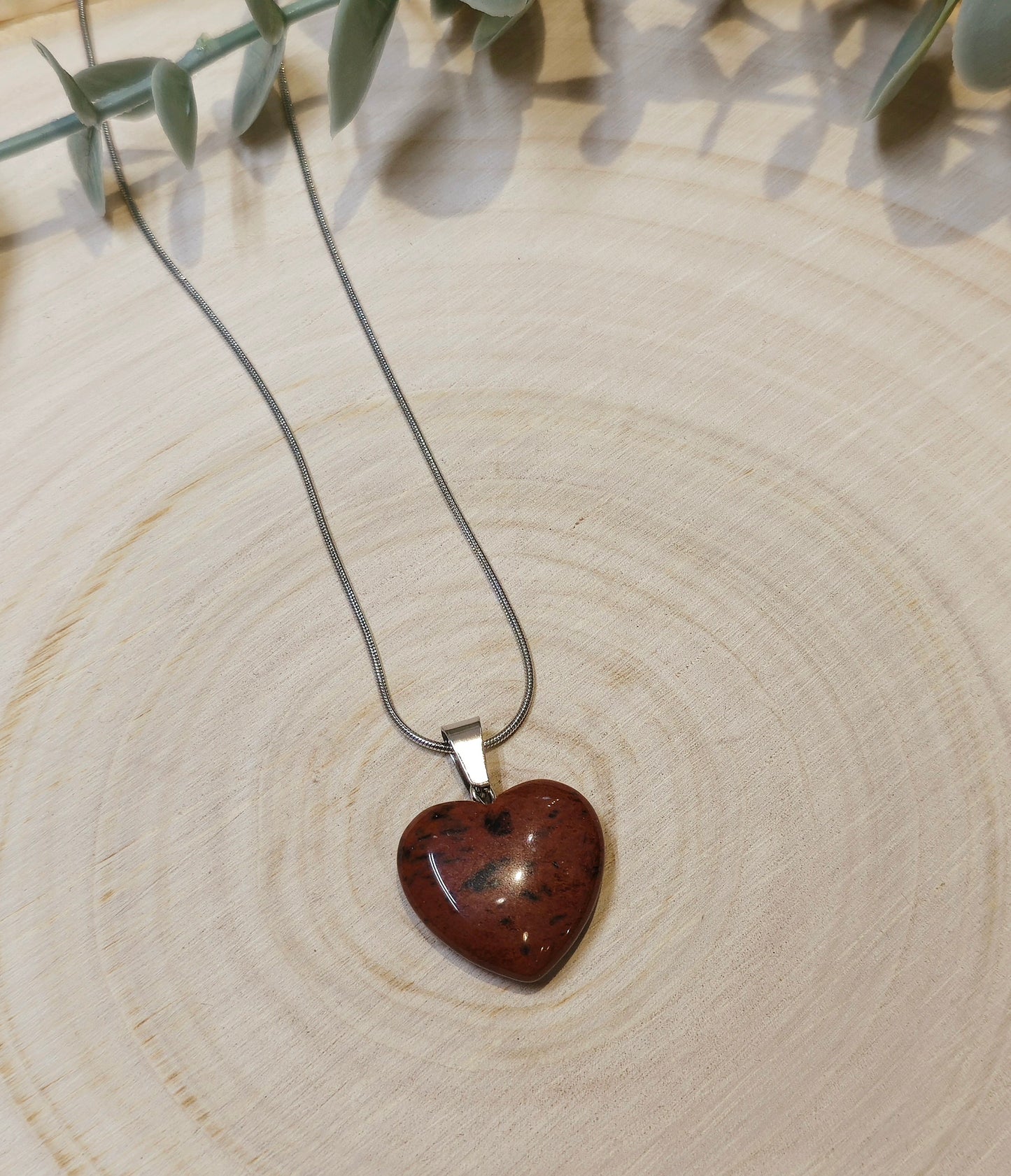 Collier en coeur en Obsidienne acajou