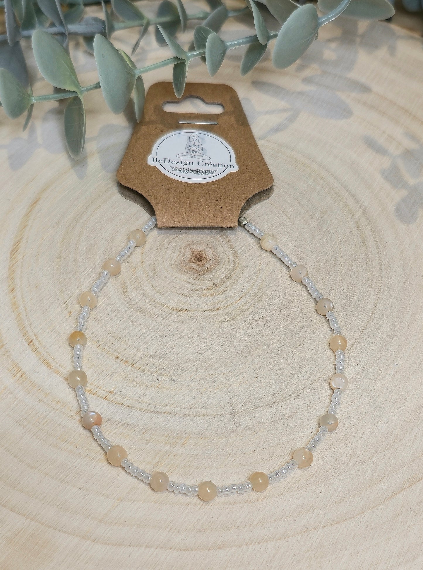 Bracelet cheville avec pierres - Pierre de lune pêche