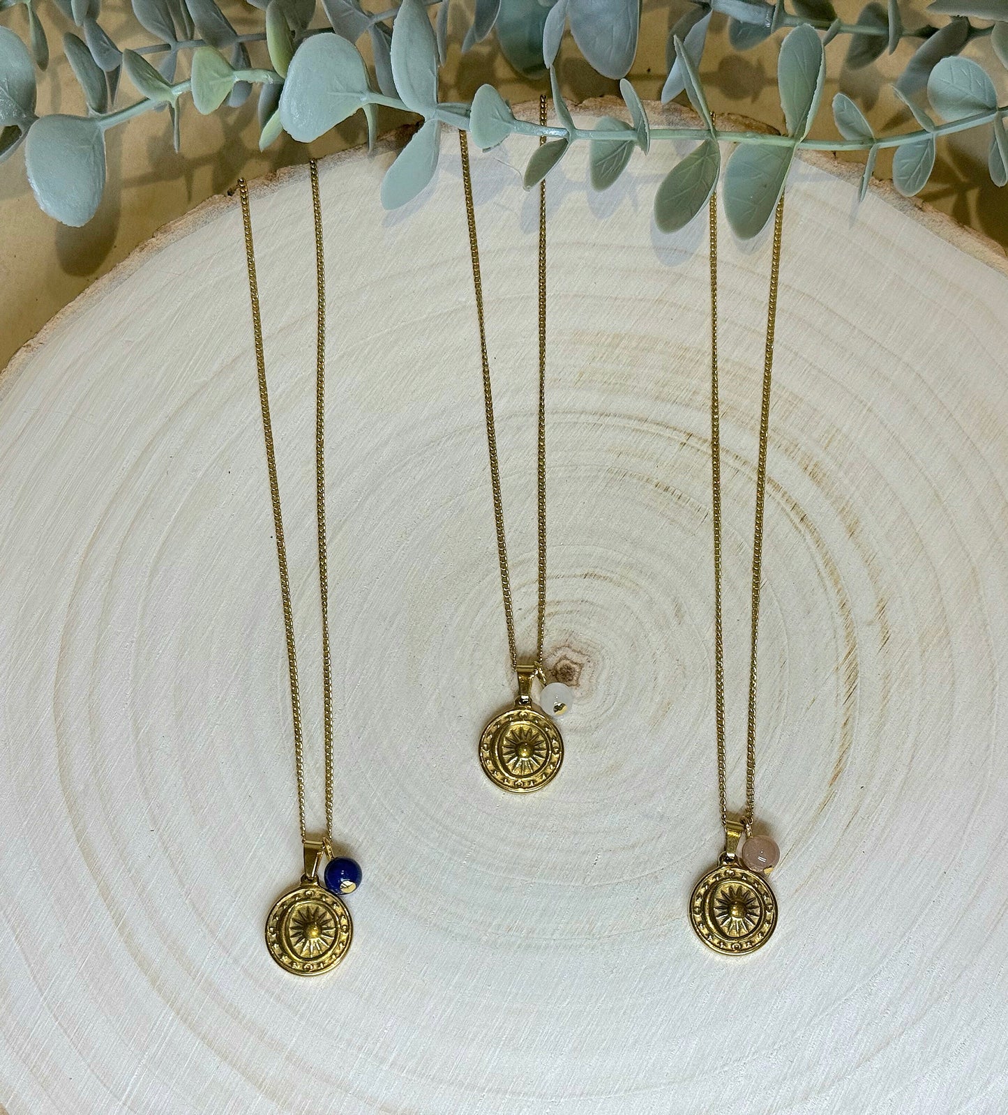 Collier Soleil/lune et pierre gold