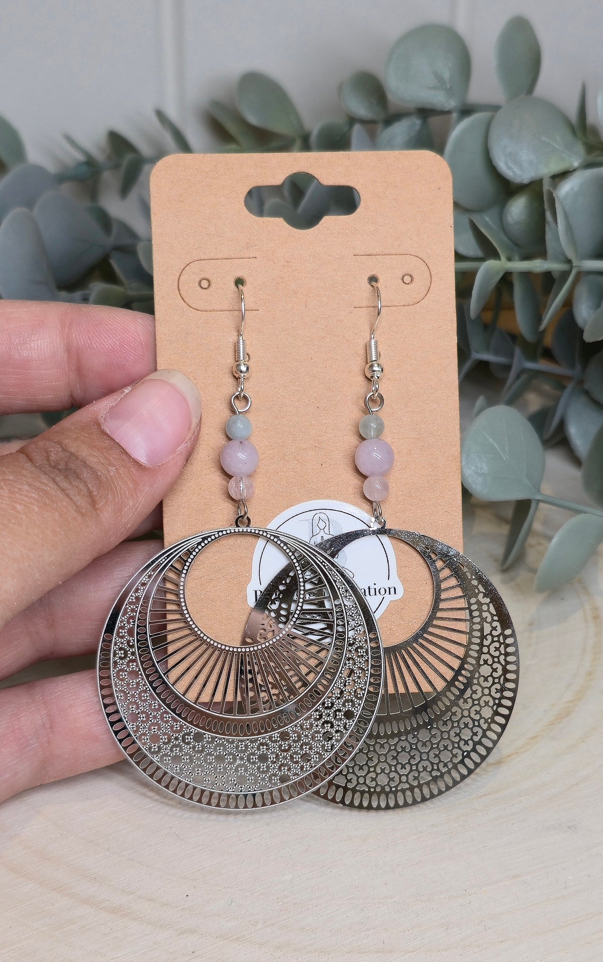 Boucles d’oreilles Mandala rond avec Morganite