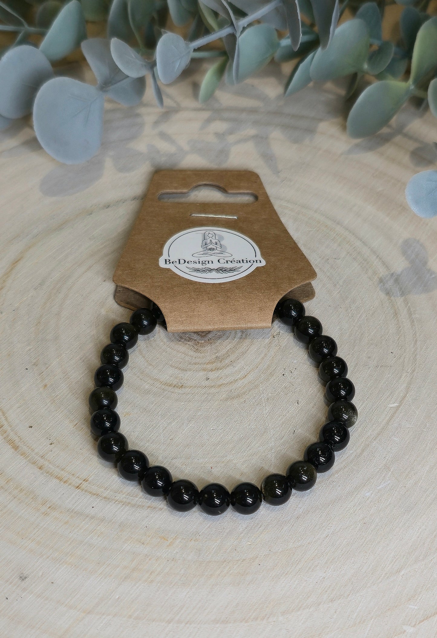 Bracelet Obsidienne dorée 6mm