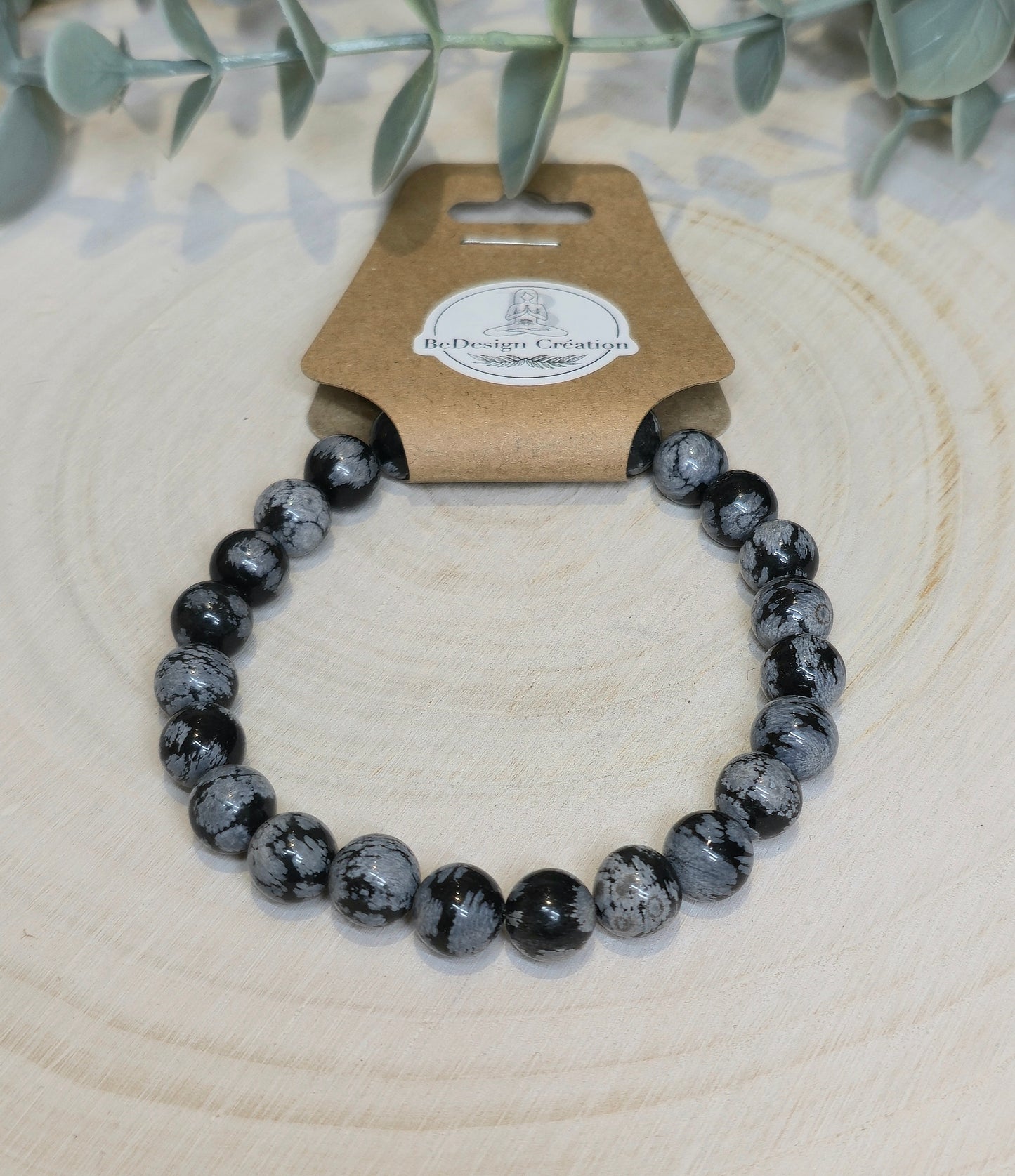 Bracelet Obsidienne Snowflake 8mm