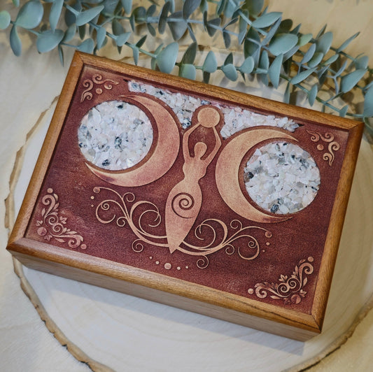 Boite en bois Déesse lune Pierre de lune
